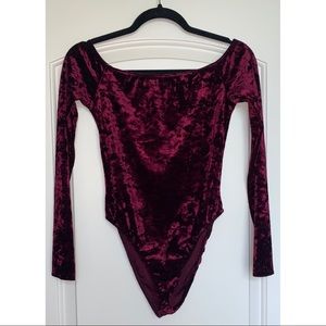Velvet burgundy off the shoulder bodysuit